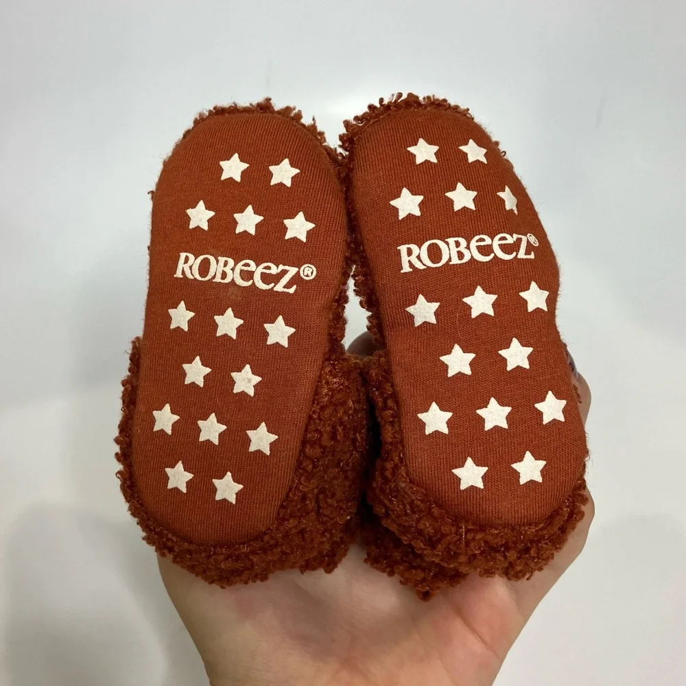 Robeez Sherpa snap booties‎ rust orange brown 3-6 months winter cozy baby